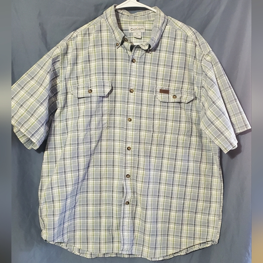 Carhartt Men's Blue/green Plaid Shirt, XL, Button Down, Workwear